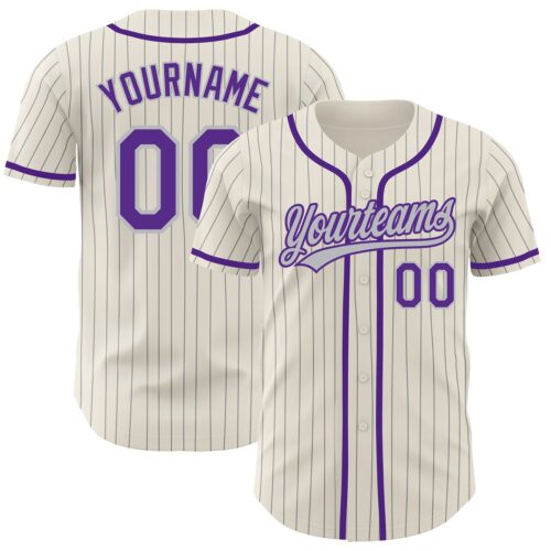 Cream0467 Custom Cream Gray Pinstripe Purple Authentic Baseball Jersey