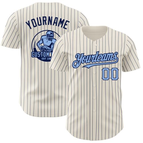 Cream0520 Custom Cream Navy Pinstripe Light Blue Authentic Baseball Jersey