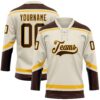 Custom Cream Brown-Gold Hockey Lace Neck Jersey