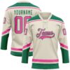 Custom Cream Pink-Kelly Green Hockey Lace Neck Jersey