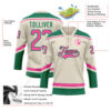 Custom Cream Pink-Kelly Green Hockey Lace Neck Jersey