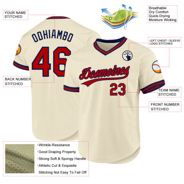 Custom Cream Red-Navy Authentic Throwback Baseball Jersey