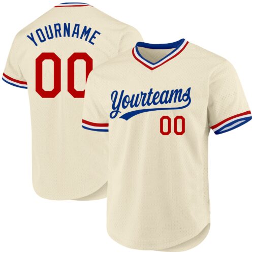 Cream0637 Custom Cream Red Royal-White Authentic Throwback Baseball Jersey