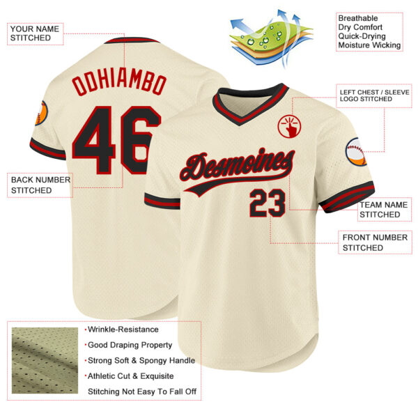 Custom Cream Black-Red Authentic Throwback Baseball Jersey