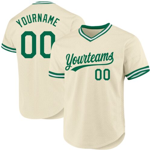 Cream0644 Custom Cream Kelly Green-White Authentic Throwback Baseball Jersey