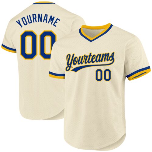 Custom Cream Royal-Gold Authentic Throwback Baseball Jersey