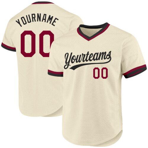 Cream0652 Custom Cream Maroon-Black Authentic Throwback Baseball Jersey