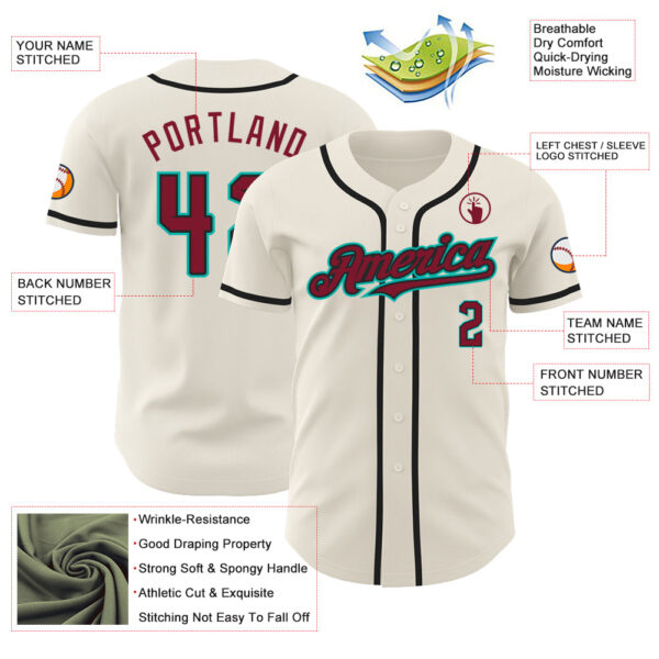 Custom Cream Crimson Black-Aqua Authentic Baseball Jersey