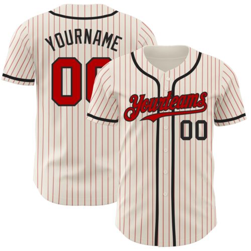 Cream0687 Custom Cream Red Pinstripe Black Authentic Baseball Jersey