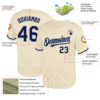 Custom Cream Navy-Gray Mesh Authentic Throwback Baseball Jersey