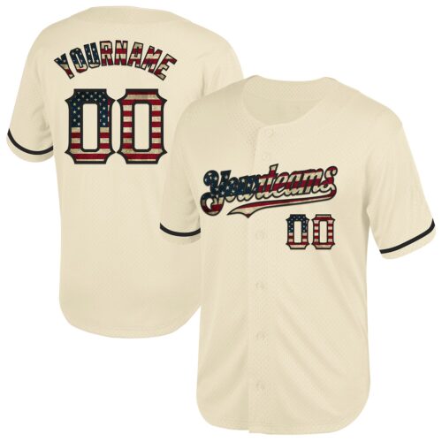Cream0708 Custom Cream Vintage USA Flag-Black Mesh Authentic Throwback Baseball Jersey