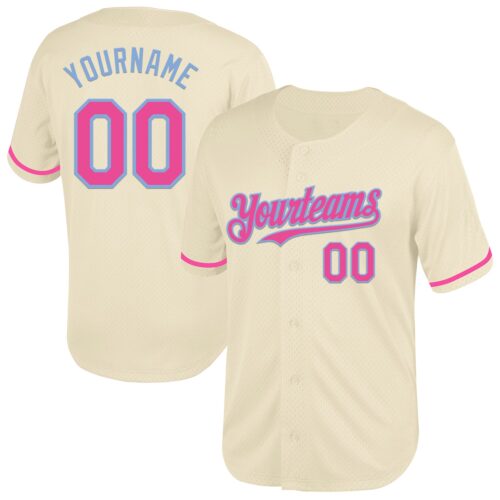 Cream0714 Custom Cream Pink-Light Blue Mesh Authentic Throwback Baseball Jersey