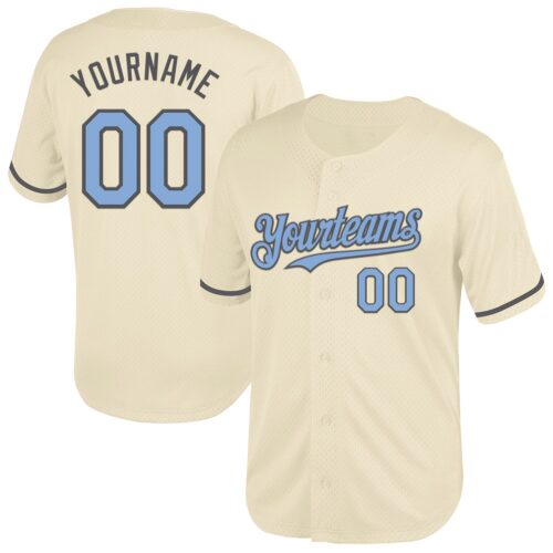 Cream0715 Custom Cream Light Blue-Steel Gray Mesh Authentic Throwback Baseball Jersey