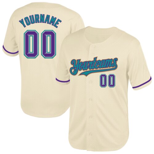 Cream0716 Custom Cream Purple Gray Teal-Old Gold Mesh Authentic Throwback Baseball Jersey