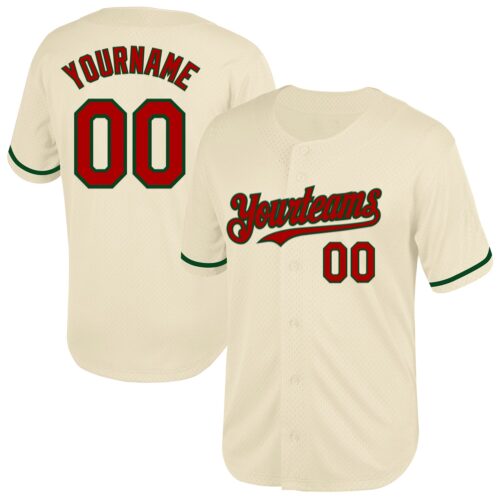 Cream0719 Custom Cream Red-Green Mesh Authentic Throwback Baseball Jersey