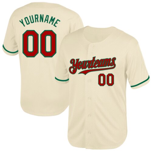 Cream0723 Custom Cream Red-Kelly Green Mesh Authentic Throwback Baseball Jersey
