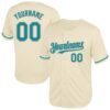 Custom Cream Teal-Gray Mesh Authentic Throwback Baseball Jersey