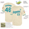 Custom Cream Teal-Gray Mesh Authentic Throwback Baseball Jersey