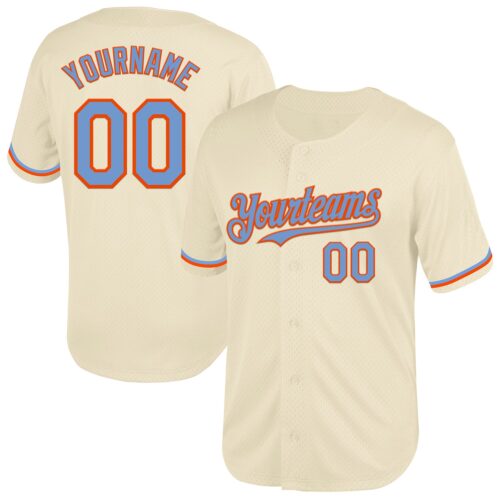 Cream0736 Custom Cream Powder Blue-Orange Mesh Authentic Throwback Baseball Jersey