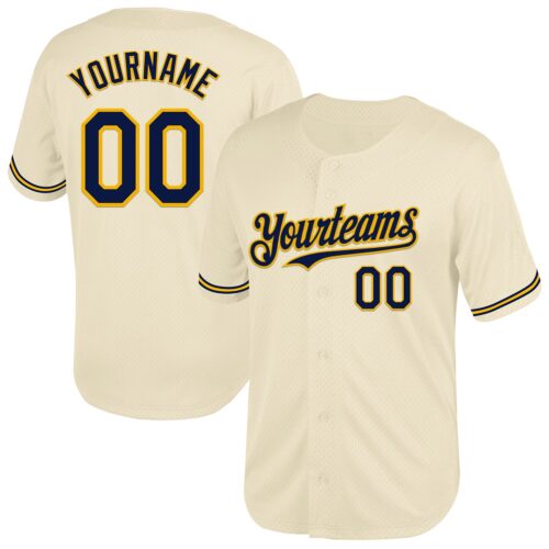 Cream0737 Custom Cream Navy-Gold Mesh Authentic Throwback Baseball Jersey