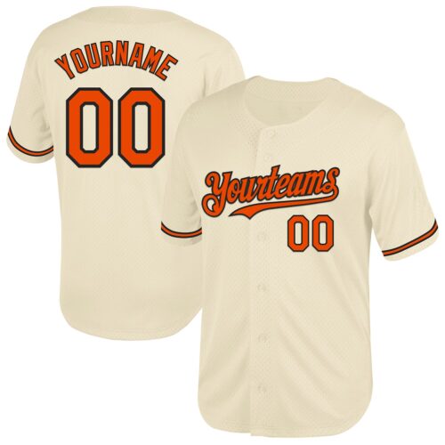 Cream0740 Custom Cream Orange-Black Mesh Authentic Throwback Baseball Jersey