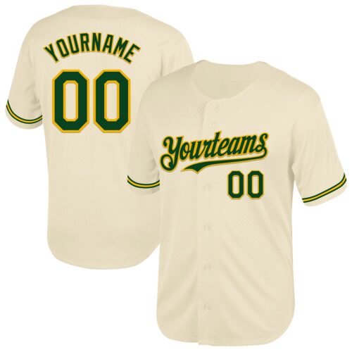 Cream0746 Custom Cream Green-Gold Mesh Authentic Throwback Baseball Jersey