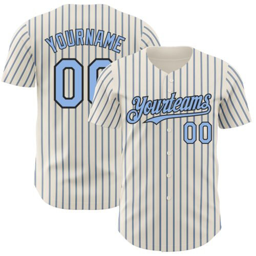 Cream0757 Custom Cream (Black Light Blue Pinstripe) Light Blue-Black Authentic Baseball Jersey