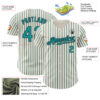 Custom Cream (Black Teal Pinstripe) Teal-Black Authentic Baseball Jersey