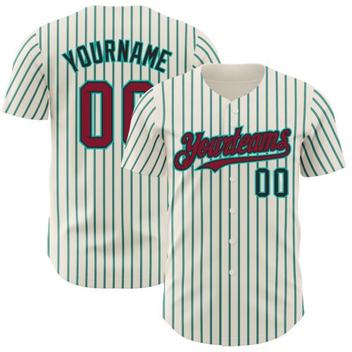 Cream0760 Custom Cream (Black Aqua Pinstripe) Crimson Black-Aqua Authentic Baseball Jersey