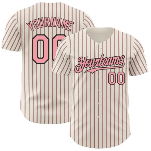 Cream0761 Custom Cream (Black Medium Pink Pinstripe) Medium Pink-Black Authentic Baseball Jersey