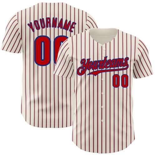 Cream0762 Custom Cream (Royal Red Pinstripe) Red-Royal Authentic Baseball Jersey