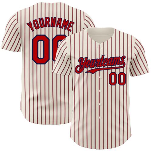 Cream0766 Custom Cream (Navy Red Pinstripe) Red-Navy Authentic Baseball Jersey