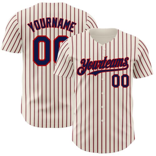 Cream0767 Custom Cream (Navy Red Pinstripe) Navy-Red Authentic Baseball Jersey