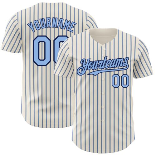 Cream0770 Custom Cream (Navy Light Blue Pinstripe) Light Blue-Navy Authentic Baseball Jersey