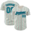 Custom Cream (Navy Teal Pinstripe) Teal-Navy Authentic Baseball Jersey