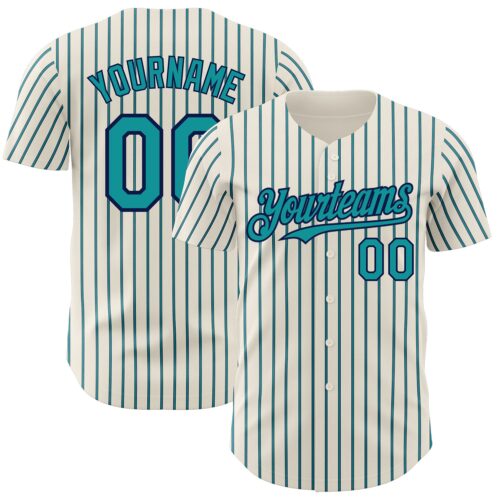 Cream0771 Custom Cream (Navy Teal Pinstripe) Teal-Navy Authentic Baseball Jersey
