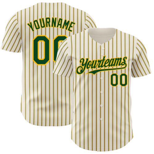 Cream0776 Custom Cream (Green Gold Pinstripe) Green-Gold Authentic Baseball Jersey