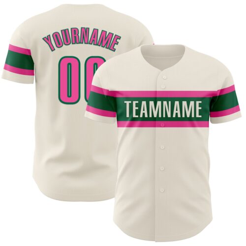 Cream0789 Custom Cream Pink-Kelly Green Authentic Baseball Jersey