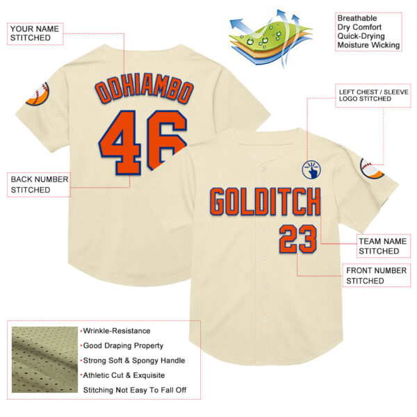 Custom Cream Orange-Royal Mesh Authentic Throwback Baseball Jersey