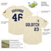 Custom Cream Navy Mesh Authentic Throwback Baseball Jersey