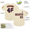 Custom Cream Navy-Orange Mesh Authentic Throwback Baseball Jersey