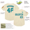 Custom Cream Teal-Gray Mesh Authentic Throwback Baseball Jersey