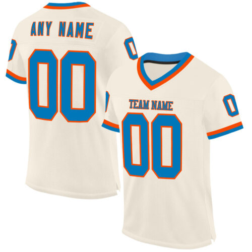 Cream0844 Custom Cream Blue-Orange Mesh Authentic Throwback Football Jersey
