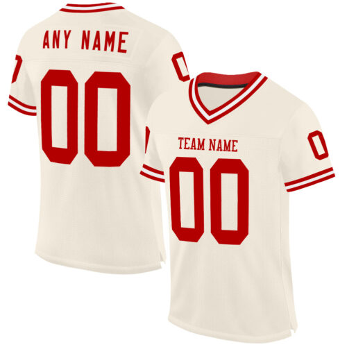 Cream0856 Custom Cream Red-White Mesh Authentic Throwback Football Jersey