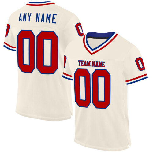 Cream0858 Custom Cream Red Royal-White Mesh Authentic Throwback Football Jersey