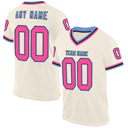 Cream0860 Custom Cream Pink Black-Light Blue Mesh Authentic Throwback Football Jersey
