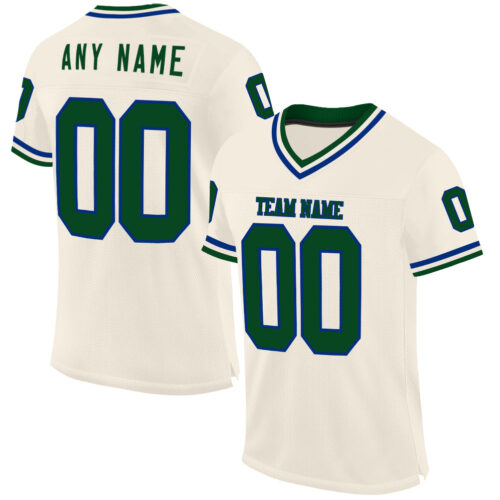 Cream0864 Custom Cream Green-Royal Mesh Authentic Throwback Football Jersey