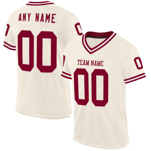 Cream0865 Custom Cream Maroon-White Mesh Authentic Throwback Football Jersey
