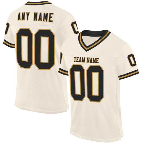 Cream0867 Custom Cream Black-Old Gold Mesh Authentic Throwback Football Jersey