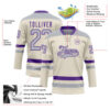 Custom Cream Gray-Purple Hockey Lace Neck Jersey
